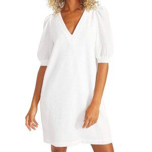 BB Dakota Steve Madden Short Sleeve V Neck Textured Shift Dress - White - XL